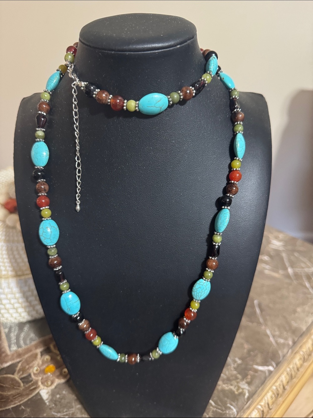 Turquoise Glass Bead Multi-Color Women's Necklace